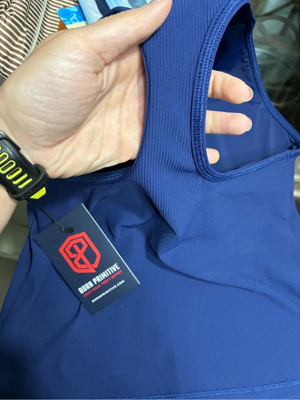 Born Primitive Navy Blue Ribbed Performance Racerback Tank - Picture 3 of 5